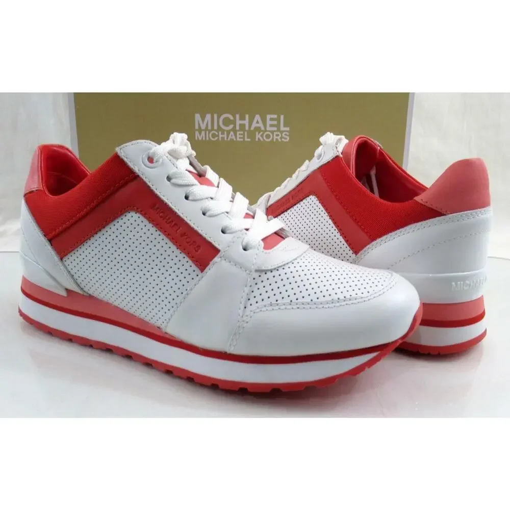 Michael Kors Billie Trainer Lace Up Sneakers Grapefruit White Red Pink Size 7